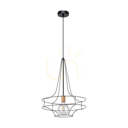 Check Casa Rina Pendant Light 1xE27 Max. 60W Oiled Oak/Black Metal/Black PVC Cable Ø48 cm