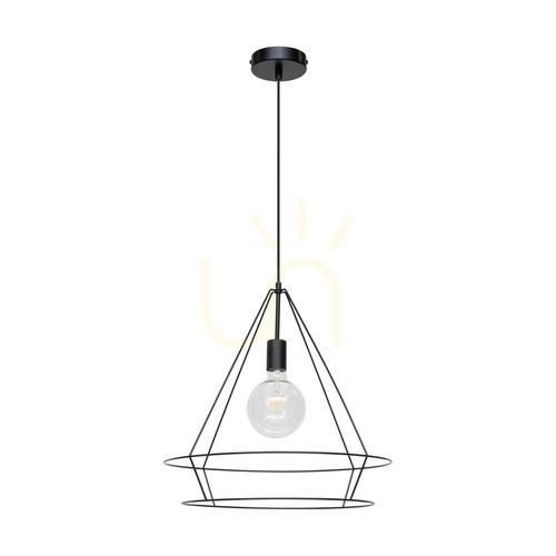 Check Casa Triango Pendant Light, 1xE27, Max. 60W, Black Metal/Black PVC Cable, Ø48 cm