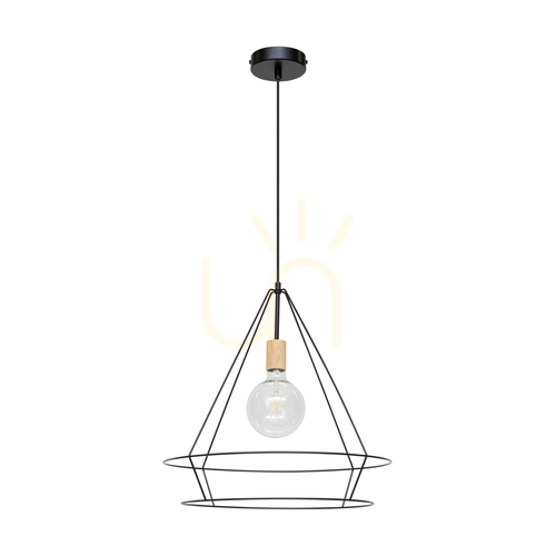 Check Casa Triango Pendant Light 1xE27 Max. 60W Oiled Oak/Black Metal/Black PVC Cable Ø48 cm