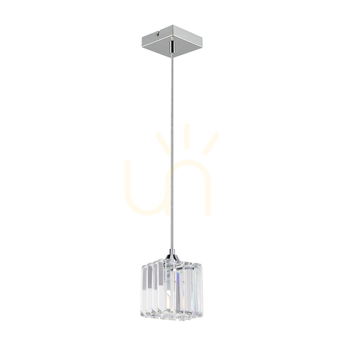 Check Casino Pendant Light, 1xE27, Max. 60W, Chrome Metal / Transparent PVC Cable / Transparent Crystal Shade, 13 cm