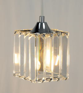 Casino Pendant Light, 2xE27, Max. 60W, Chrome Metal / Transparent PVC Cable / Transparent Crystal Shade, 33 cm small 2