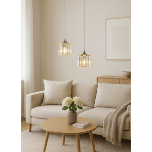 Casino Pendant Light, 2xE27, Max. 60W, Chrome Metal / Transparent PVC Cable / Transparent Crystal Shade, 33 cm small 3
