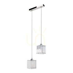 Casino Pendant Light, 2xE27, Max. 60W, Chrome Metal / Transparent PVC Cable / Transparent Crystal Shade, 33 cm small 0