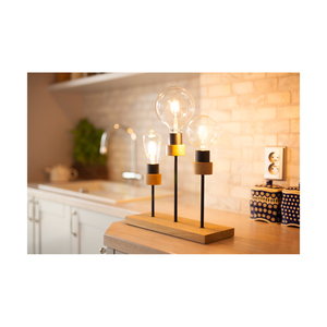 Chandelle Table Lamp, 3xE27, Max 25W, Oiled Oak/Black Metal/Black Braided Cable, 35 cm small 4