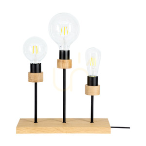 Chandelle Table Lamp, 3xE27, Max 25W, Oiled Oak/Black Metal/Black Braided Cable, 35 cm small 0
