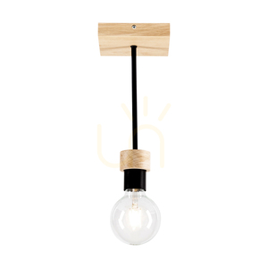 Chandelle Ceiling Light, 1xE27, Max. 40W, Oiled Oak/Black Metal, 13.5 cm small 1