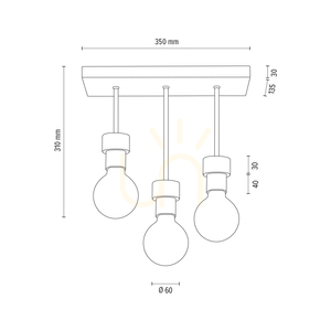 Chandelle Ceiling Light, 3xE27, Max. 40W, Oiled Oak/Black Metal, 35 cm small 3