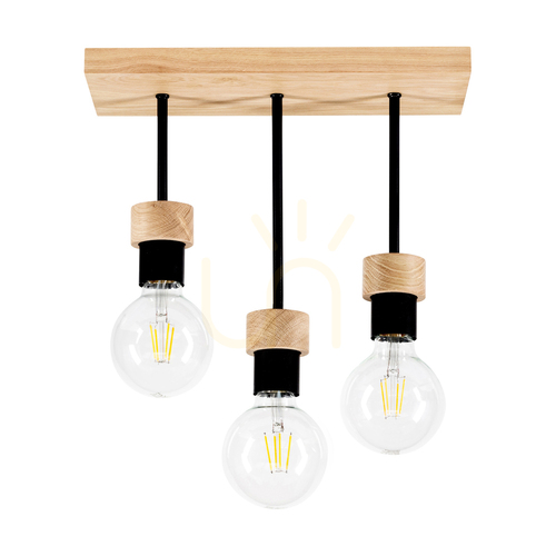 Check Chandelle Ceiling Light, 3xE27, Max. 40W, Oiled Oak/Black Metal, 35 cm