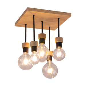 Chandelle Ceiling Light, 5xE27, Max. 40W, Oiled Oak/Black Metal, 34 cm small 1
