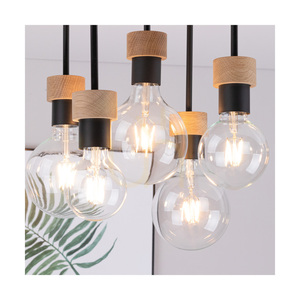 Chandelle Ceiling Light, 5xE27, Max. 40W, Oiled Oak/Black Metal, 34 cm small 3