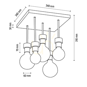 Chandelle Ceiling Light, 5xE27, Max. 40W, Oiled Oak/Black Metal, 34 cm small 4