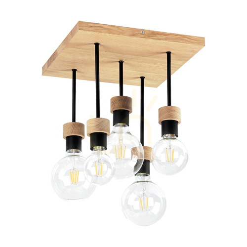 Check Chandelle Ceiling Light, 5xE27, Max. 40W, Oiled Oak/Black Metal, 34 cm