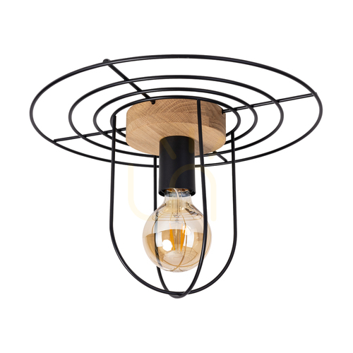 Check Chester Ceiling Light, 1xE27, Max. 60W, Oiled Oak/Black Metal, Ø35 cm