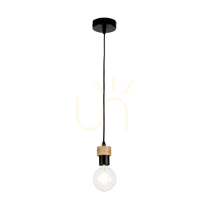 Clarte Pendant Light, 1xE27, Max. 60W, Oiled Oak/Black Metal/Black Braided Cable, Ø10 cm small 1