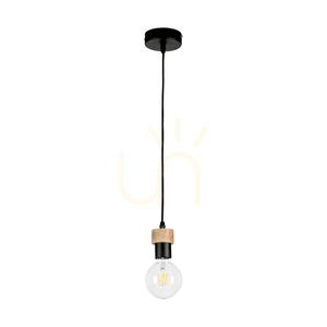 Clarte Pendant Light, 1xE27, Max. 60W, Oiled Oak/Black Metal/Black Braided Cable, Ø10 cm small 0