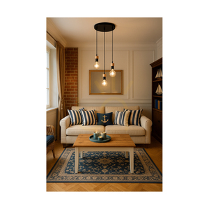 Clarte Pendant Light, 3xE27, Max. 60W, Oiled Oak/Black Metal/Black Braided Cable, Ø30 cm small 3