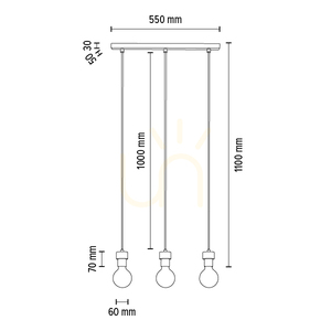 Clarte Pendant Light, 3xE27, Max. 60W, Oiled Oak/Black Metal/Black Braided Cable, 55 cm small 2