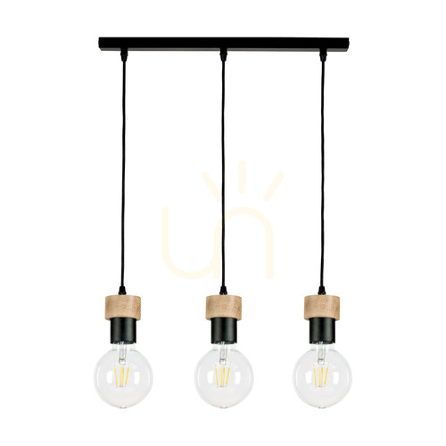 Check Clarte Pendant Light, 3xE27, Max. 60W, Oiled Oak/Black Metal/Black Braided Cable, 55 cm