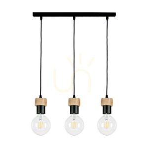 Clarte Pendant Light, 3xE27, Max. 60W, Oiled Oak/Black Metal/Black Braided Cable, 55 cm small 0