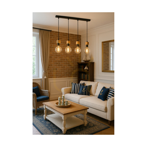 Clarte Pendant Light, 4xE27, Max. 60W, Oiled Oak/Black Metal/Black Braided Cable, 75 cm small 2