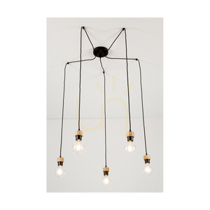 Clarte Pendant Light, 5xE27, Max. 60W, Oiled Oak/Black Metal/Black Braided Cable, Ø15 cm small 3