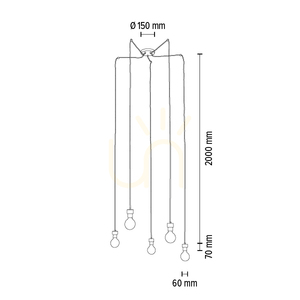 Clarte Pendant Light, 5xE27, Max. 60W, Oiled Oak/Black Metal/Black Braided Cable, Ø15 cm small 5