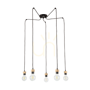 Clarte Pendant Light, 5xE27, Max. 60W, Oiled Oak/Black Metal/Black Braided Cable, Ø15 cm small 0