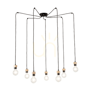 Clarte Pendant Light, 7xE27, Max. 60W, Oiled Oak/Black Metal/Black Braided Cable, Ø15 cm small 1