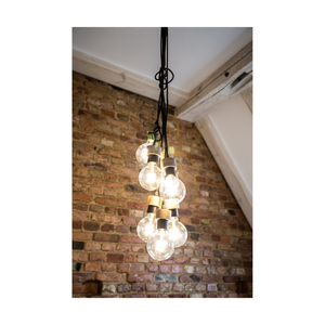Clarte Pendant Light, 7xE27, Max. 60W, Oiled Oak/Black Metal/Black Braided Cable, Ø15 cm small 4
