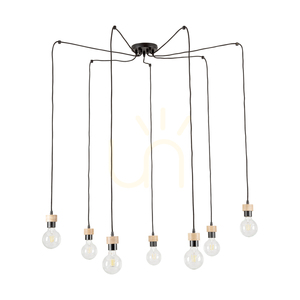 Clarte Pendant Light, 7xE27, Max. 60W, Oiled Oak/Black Metal/Black Braided Cable, Ø15 cm small 0
