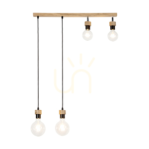Clarte Wood Pendant Light 4xE27 Max. 25W Oiled Oak/Black Metal/Black Braided Cable 75 cm small 1