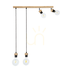 Clarte Wood Pendant Light 4xE27 Max. 25W Oiled Oak/Black Metal/Black Braided Cable 75 cm small 2