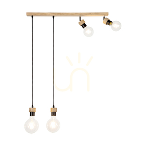 Clarte Wood Pendant Light 4xE27 Max. 25W Oiled Oak/Black Metal/Black Braided Cable 75 cm small 3