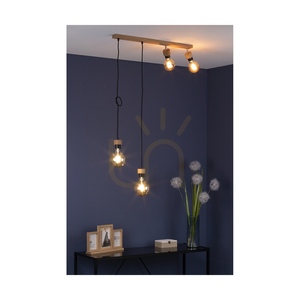 Clarte Wood Pendant Light 4xE27 Max. 25W Oiled Oak/Black Metal/Black Braided Cable 75 cm small 4