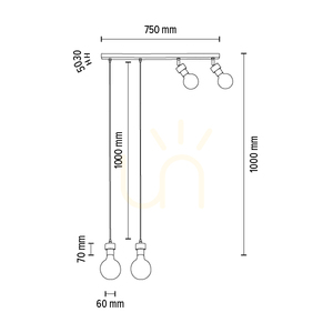 Clarte Wood Pendant Light 4xE27 Max. 25W Oiled Oak/Black Metal/Black Braided Cable 75 cm small 6