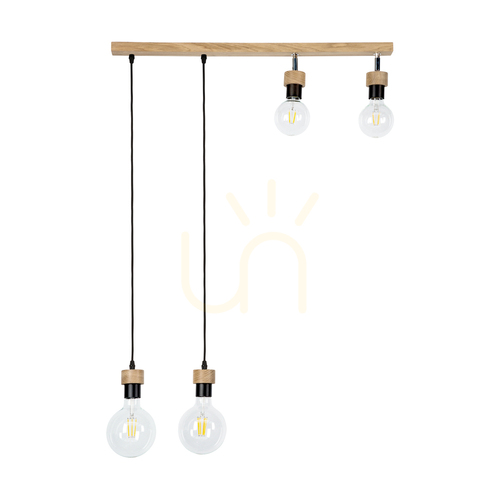 Check Clarte Wood Pendant Light 4xE27 Max. 25W Oiled Oak/Black Metal/Black Braided Cable 75 cm