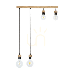 Clarte Wood Pendant Light 4xE27 Max. 25W Oiled Oak/Black Metal/Black Braided Cable 75 cm small 0