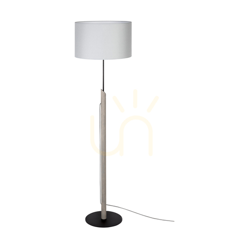 Check Colette Grey Floor Lamp, 1xE27, Max. 60W, Gray-Stained Pine, Black Metal, Black Braided Cable, Gray Lampshade, Ø40 cm