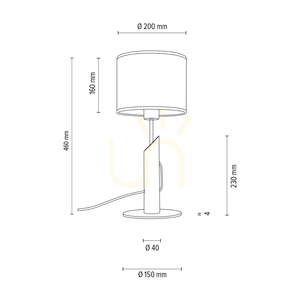 Colette Grey Table Lamp, 1xE27, Max. 40W, Gray-Stained Pine, Black Metal, Black Braided Cable, Gray Lampshade, Ø20 cm small 2
