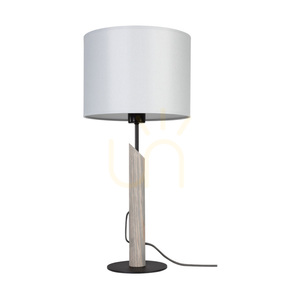Colette Grey Table Lamp, 1xE27, Max. 60W, Gray-Stained Pine, Black Metal, Black Braided Cable, Gray Lampshade, Ø27 cm small 0