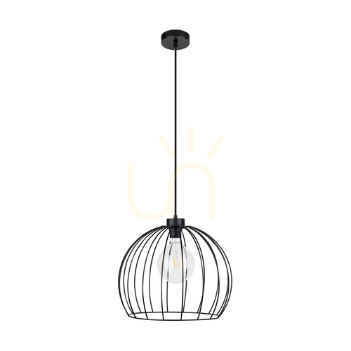 Check Coop Pendant Light 1xE27 Max. 60W Black Metal/Black PVC Cable Ø37 cm