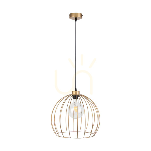 Check Coop Pendant Light, 1xE27, Max. 60W, Gold Metal/Black PVC Cable, Ø37 cm