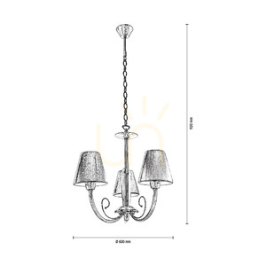 Cubana Chandelier, 3xE14, Max. 40W, Chrome Metal/Silver, Lampshade Ø60 cm small 2