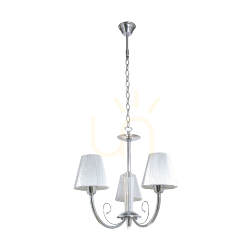 Check Cubana Chandelier, 3xE14, Max. 40W, Chrome Metal/Silver, Lampshade Ø60 cm