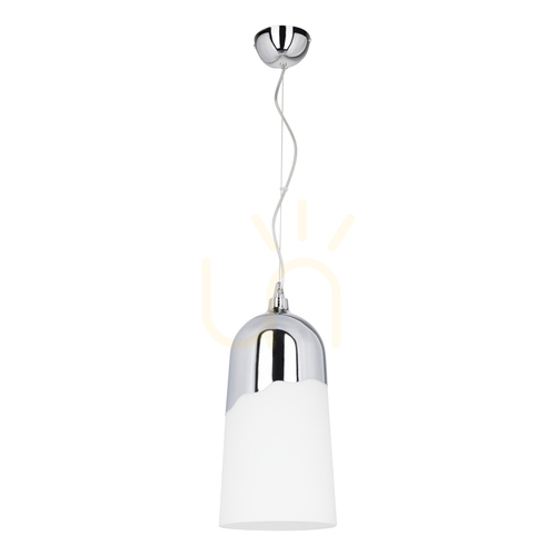 Check Daga Pendant Light, 1xE27, Max. 60W, Chrome Metal/White Glass Shade, Ø18 cm