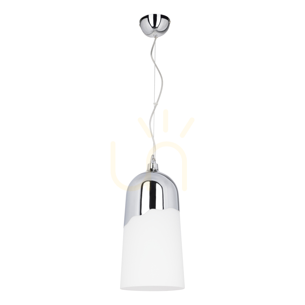 Daga Pendant Light, 1xE27, Max. 60W, Chrome Metal/White Glass Shade, Ø18 cm