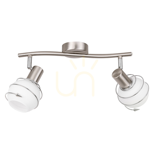 Check Daria Ceiling Light, 2xE14, Max. 40W, Satin Metal/White, Glass Shade, 49 cm