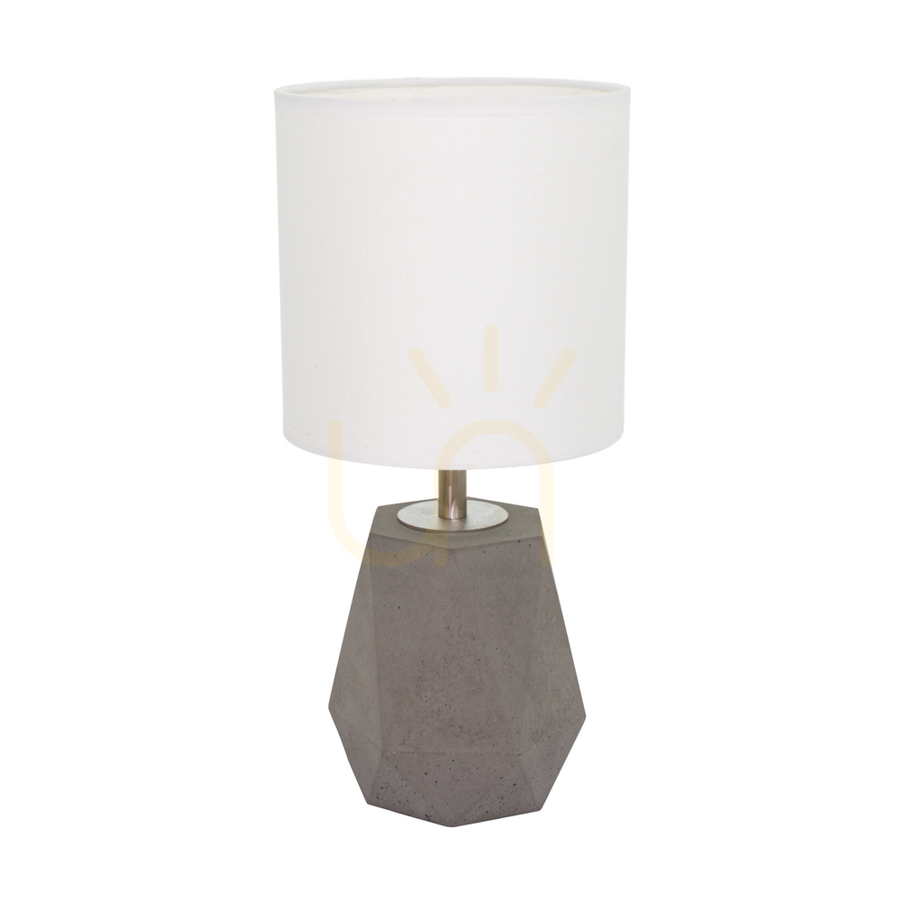 Diamant Table Lamp, 1xE27, Max. 25W, Concrete Gray/Black PVC Cable/White Lampshade, Ø17 cm