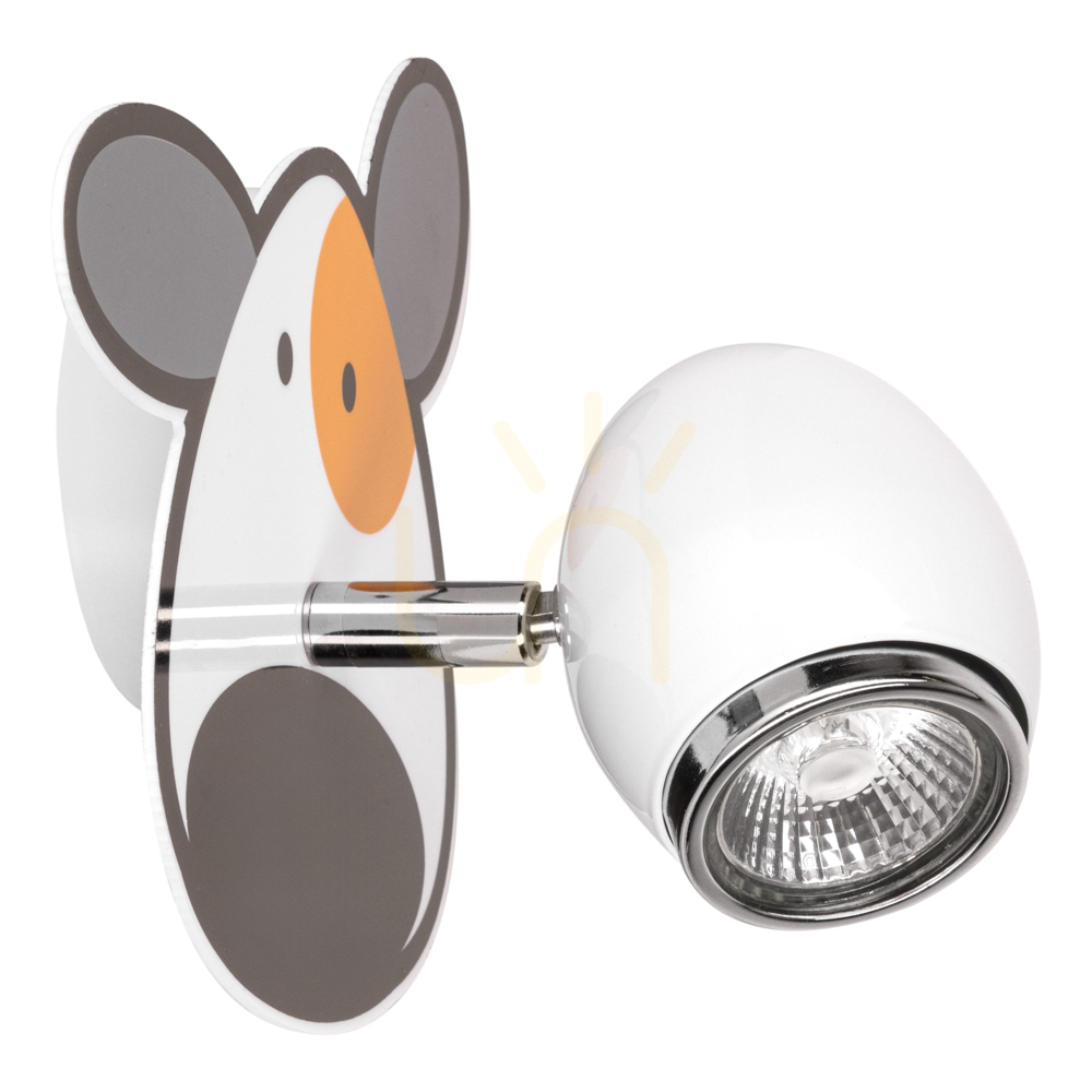 Doggy Wall Sconce 1xGU10 Max. 50W White/Chrome Metal with Dog Pattern 18 cm