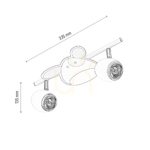 Doggy Ceiling Light, 2xGU10, Max. 50W, White/Chrome Metal with Dog Pattern, 33.5 cm small 2